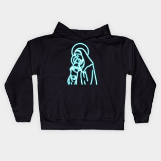 Blue Neon Virgin Mary Kids Hoodie